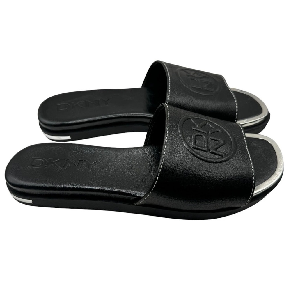 NIB DKNY Baby Flat Slide Himalaya Leather Black Sandals – Size 8.5 - Picture 3 of 8